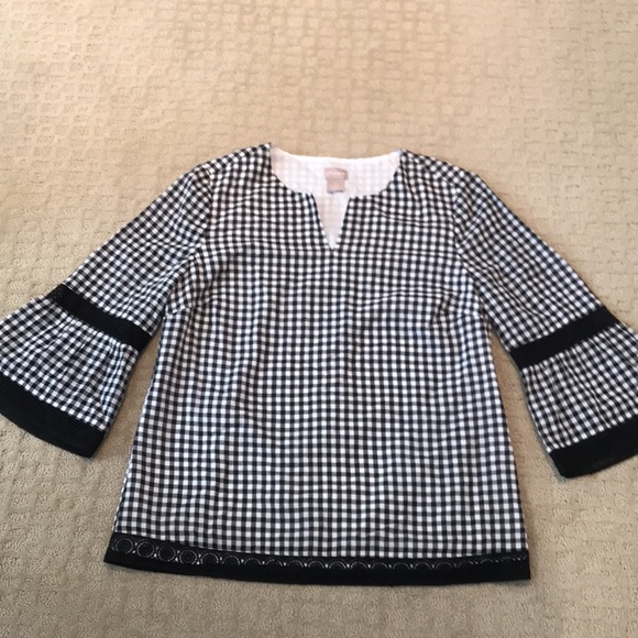 Chico’s black and white checked blouse with lace detail. - Picture 3 of 11